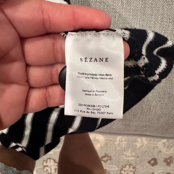 Sezane Evelyn Dress Navy / Ecru - Size M - Picture 9 of 11